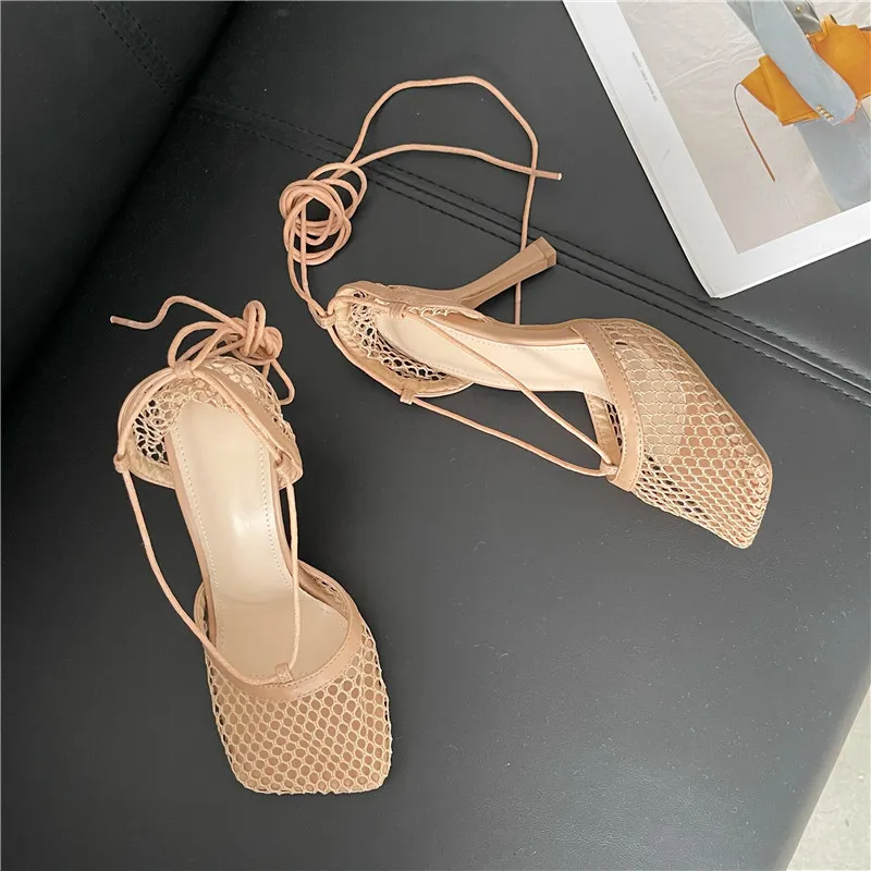 Sexy Bandage Mesh Closed Out Door Shoes