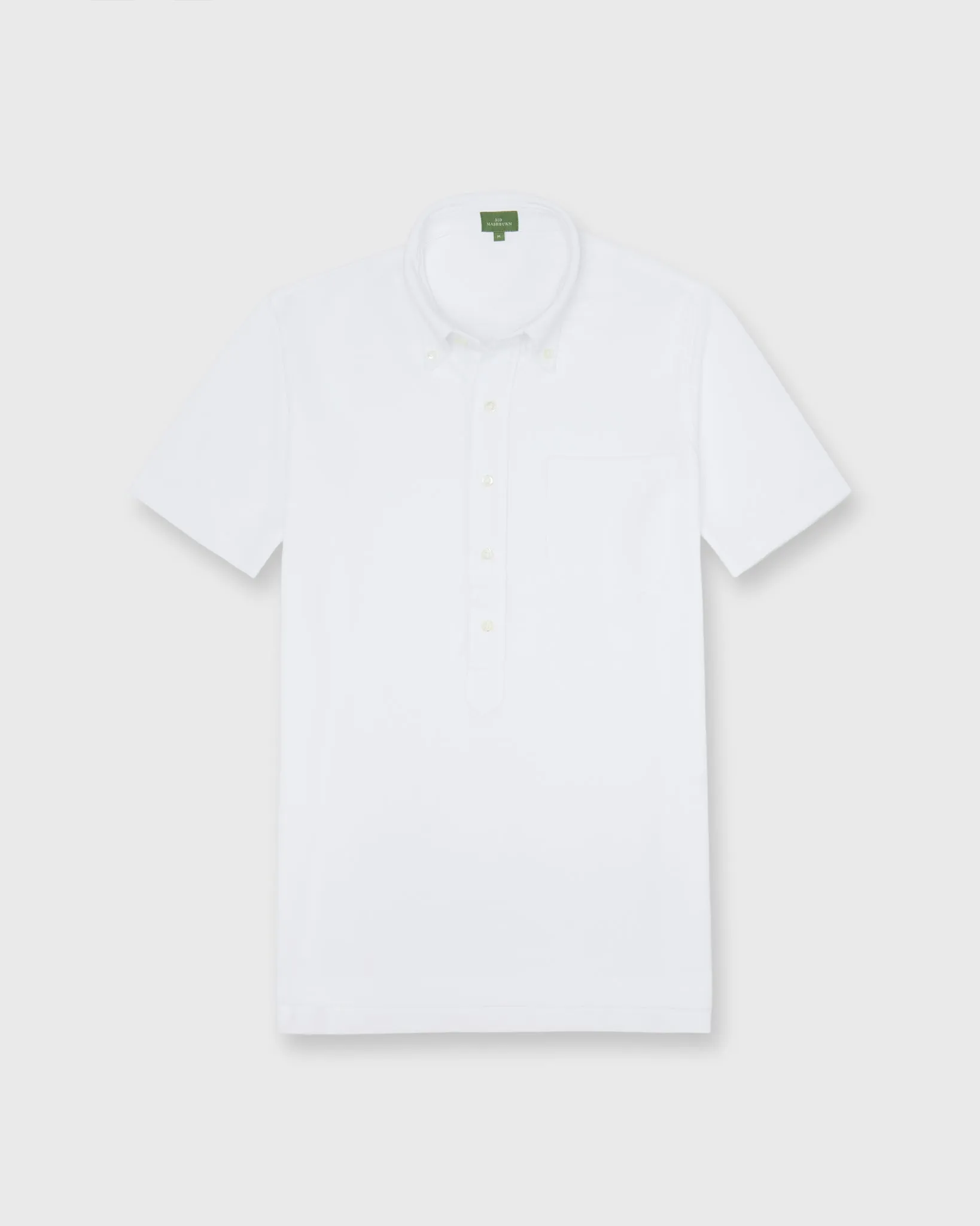 Short-Sleeved Knit Button-Down Popover Shirt in White Pima Pique