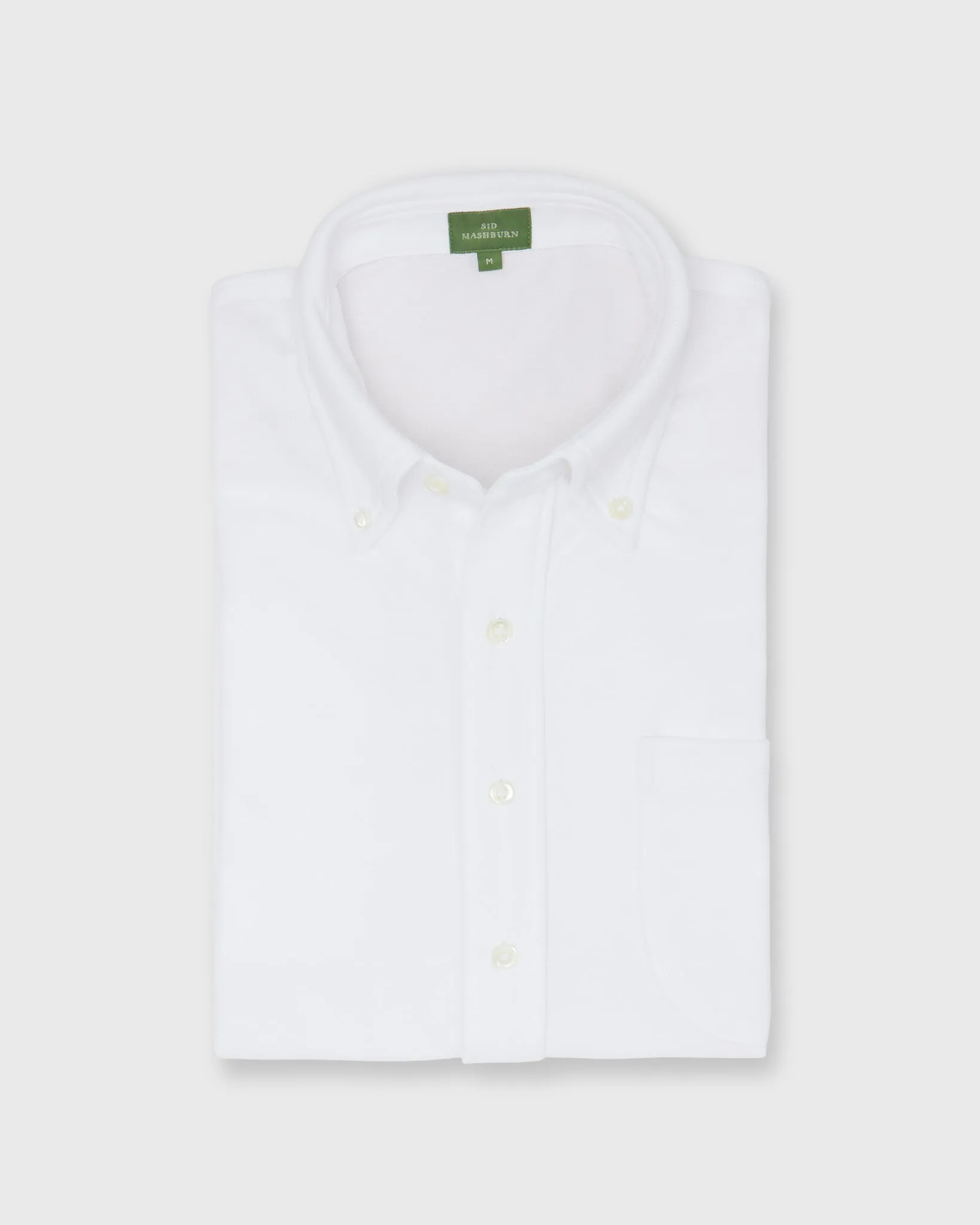 Short-Sleeved Knit Button-Down Popover Shirt in White Pima Pique