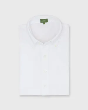 Short-Sleeved Knit Button-Down Popover Shirt in White Pima Pique