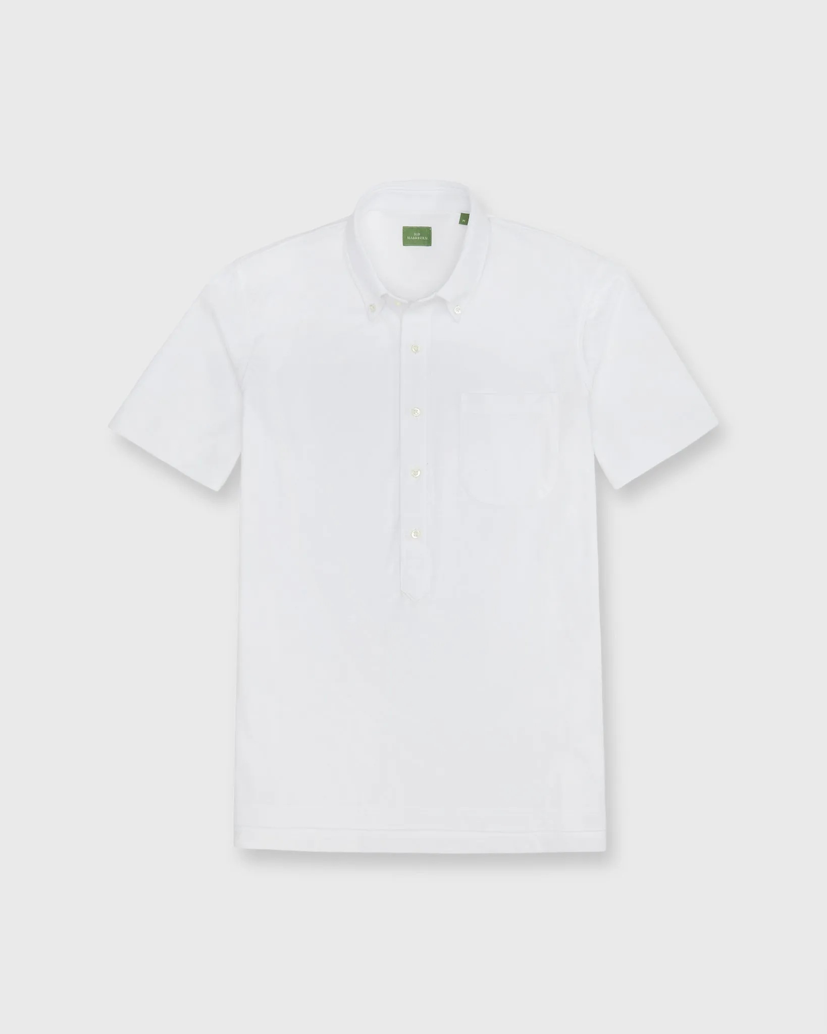 Short-Sleeved Knit Button-Down Popover Shirt in White Pique