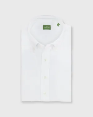 Short-Sleeved Knit Button-Down Popover Shirt in White Pique