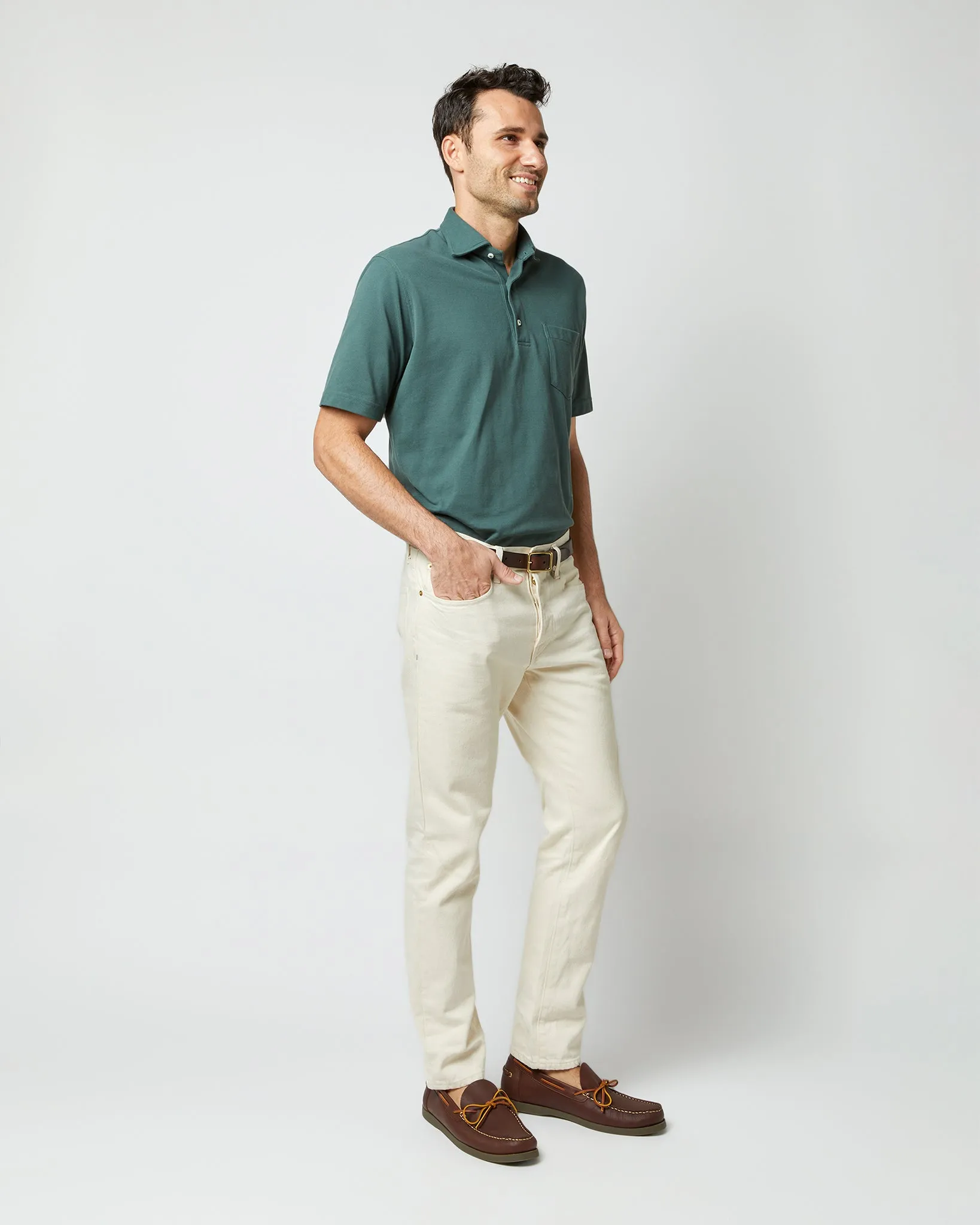 Short-Sleeved Polo in Dark Spruce Pima Pique