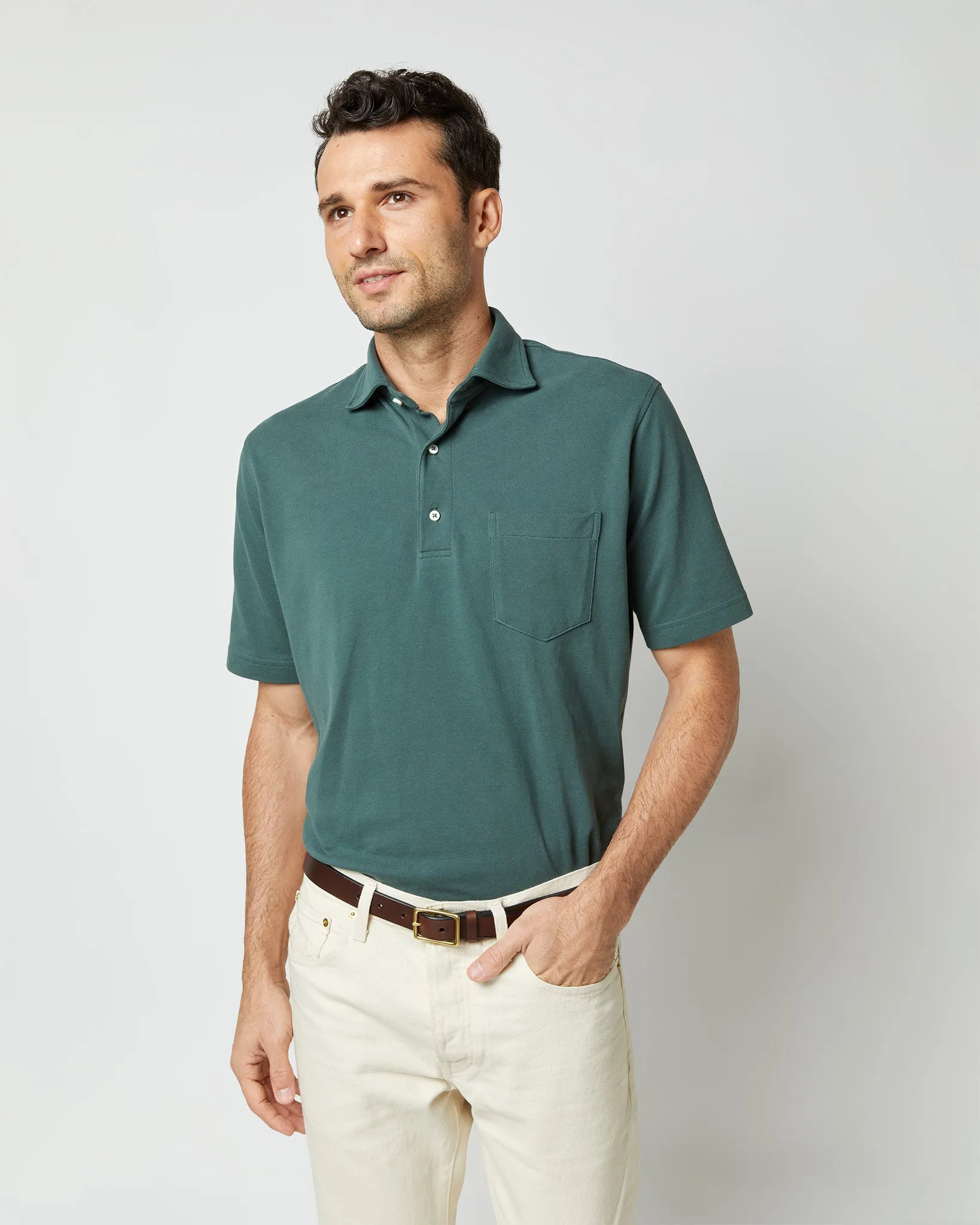 Short-Sleeved Polo in Dark Spruce Pima Pique