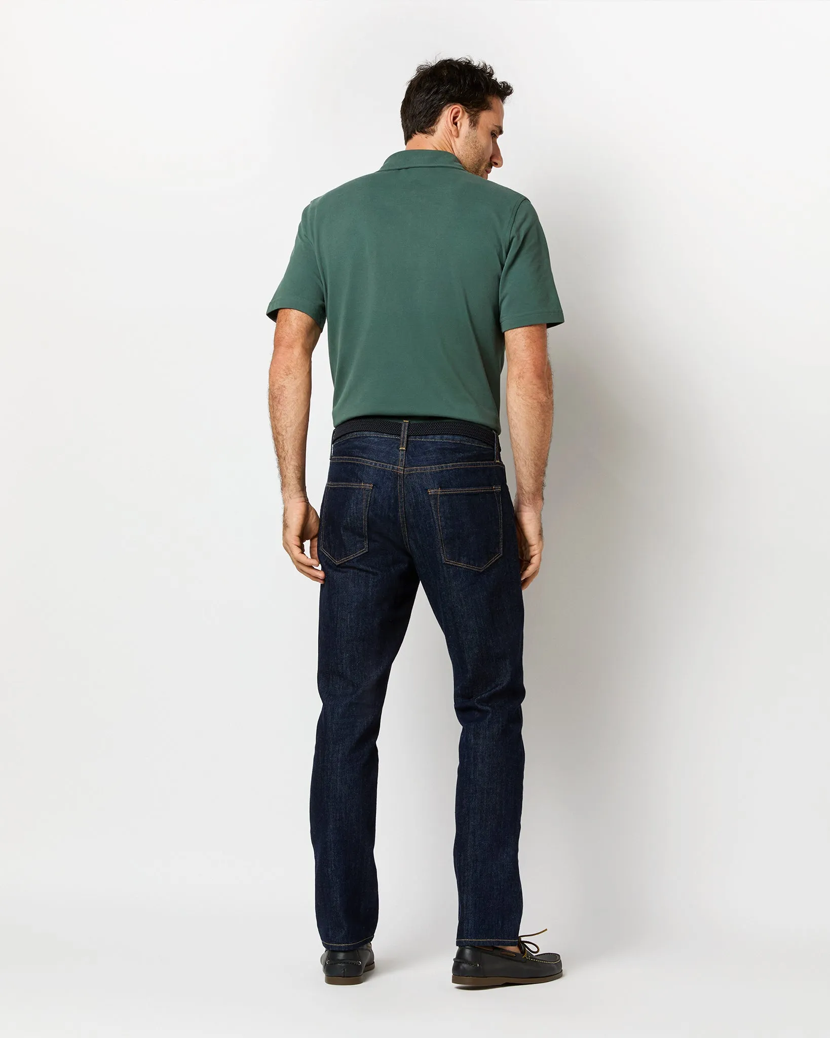 Short-Sleeved Polo in Dark Spruce Pima Pique