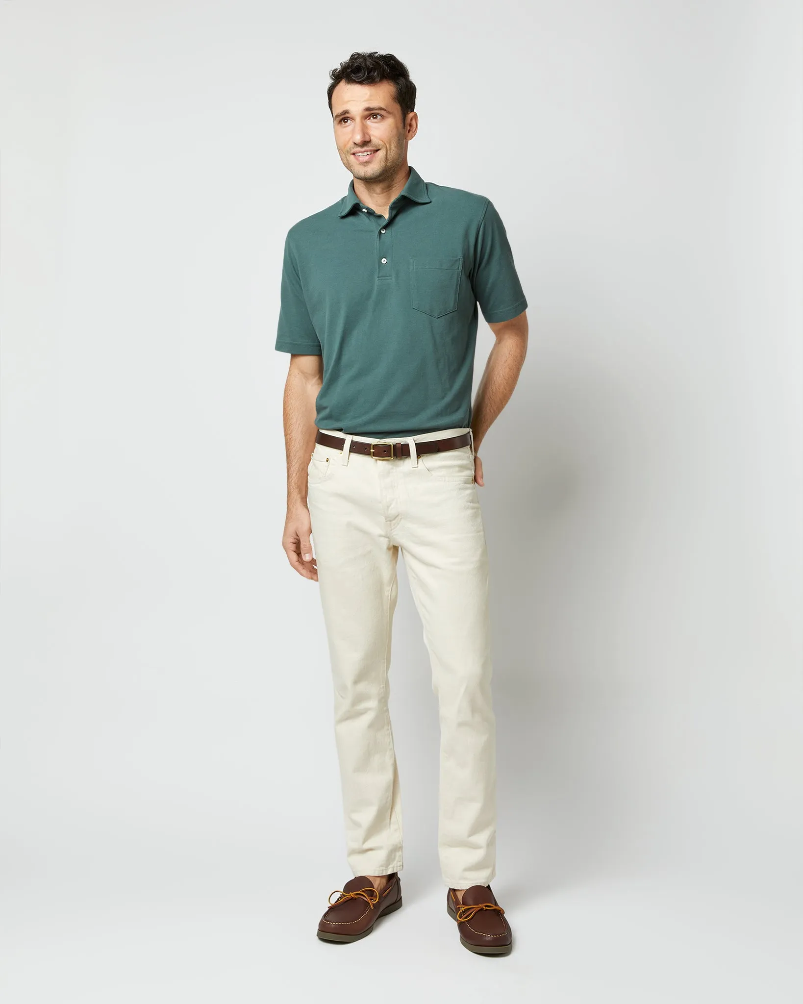 Short-Sleeved Polo in Dark Spruce Pima Pique