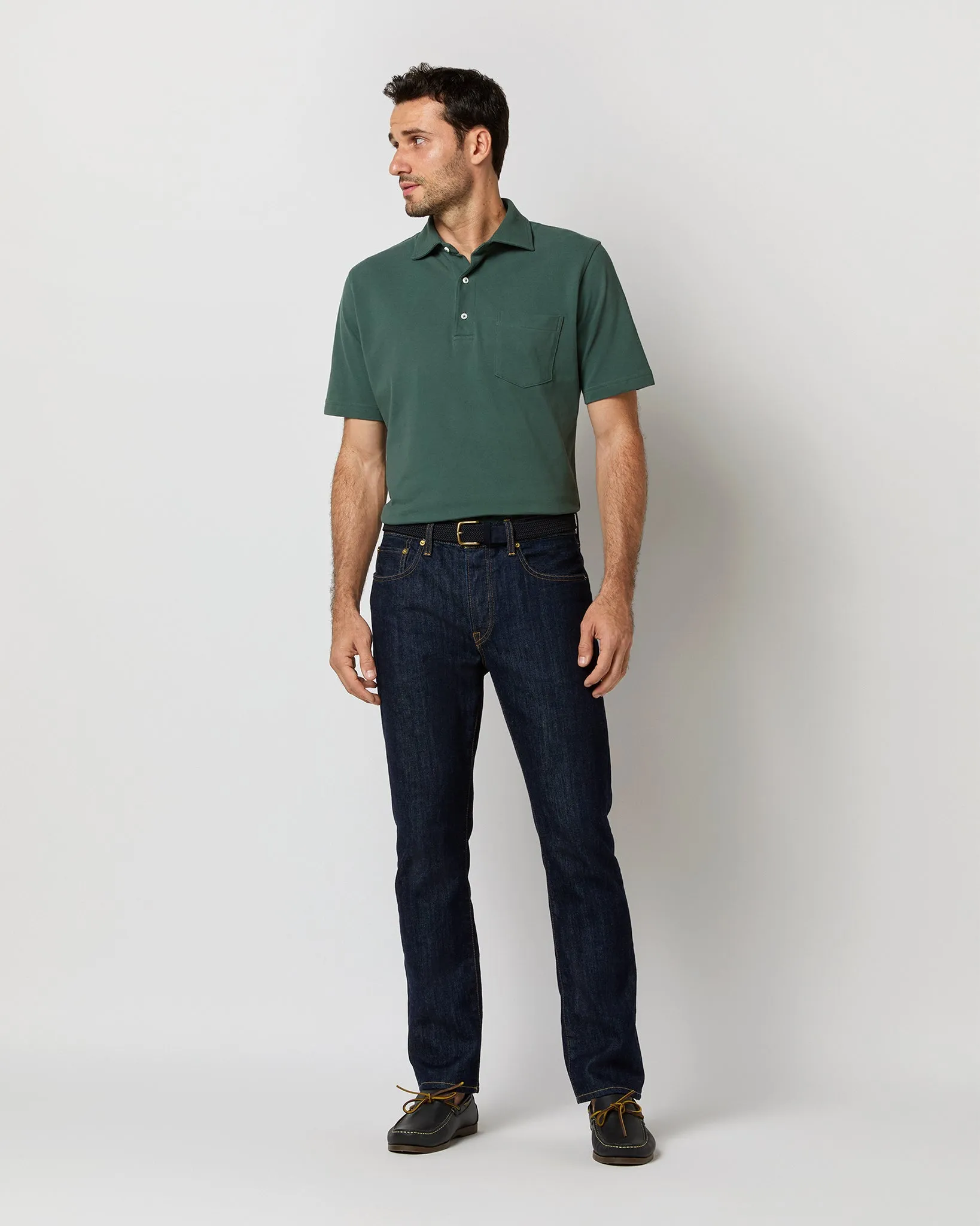 Short-Sleeved Polo in Dark Spruce Pima Pique