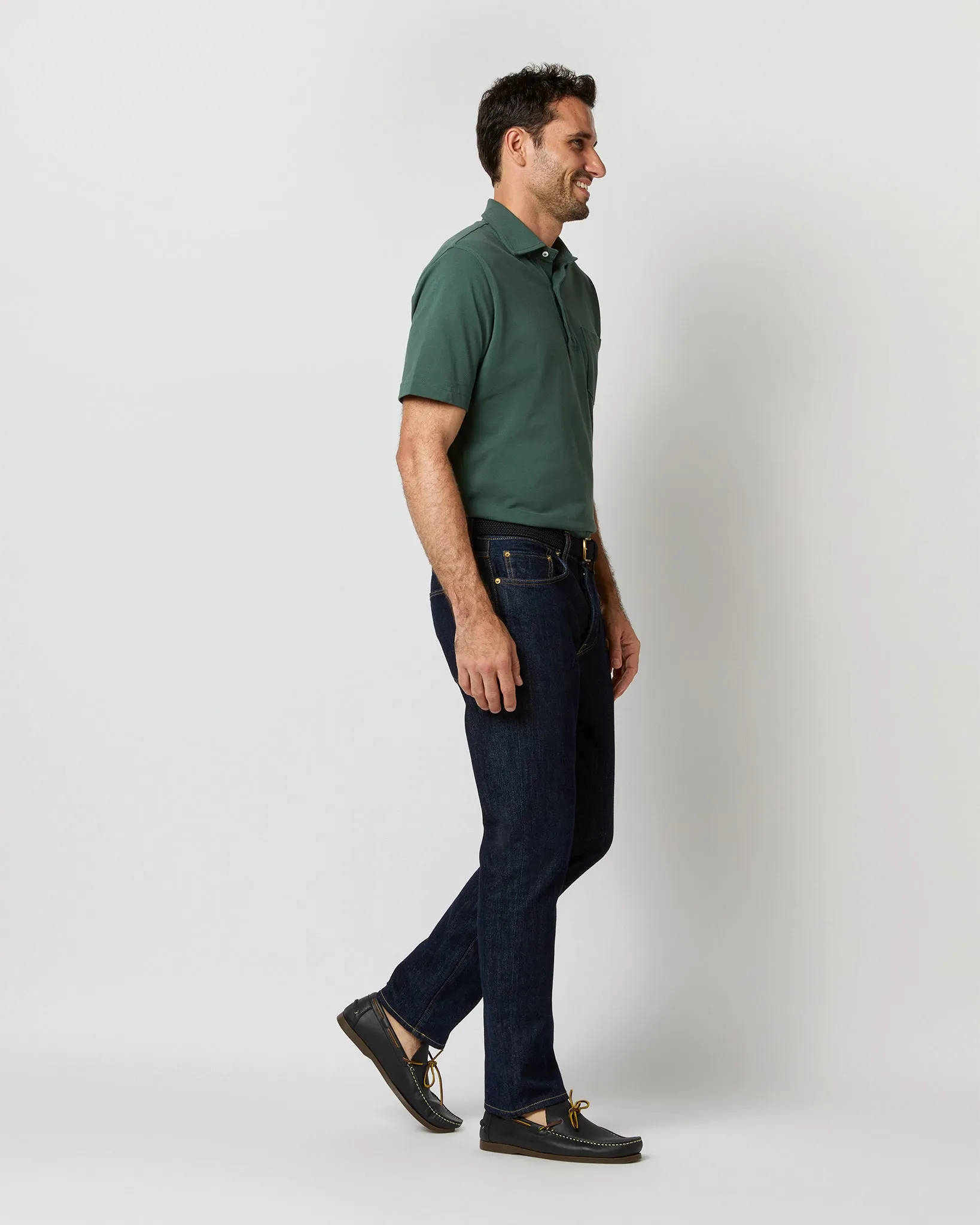 Short-Sleeved Polo in Dark Spruce Pima Pique