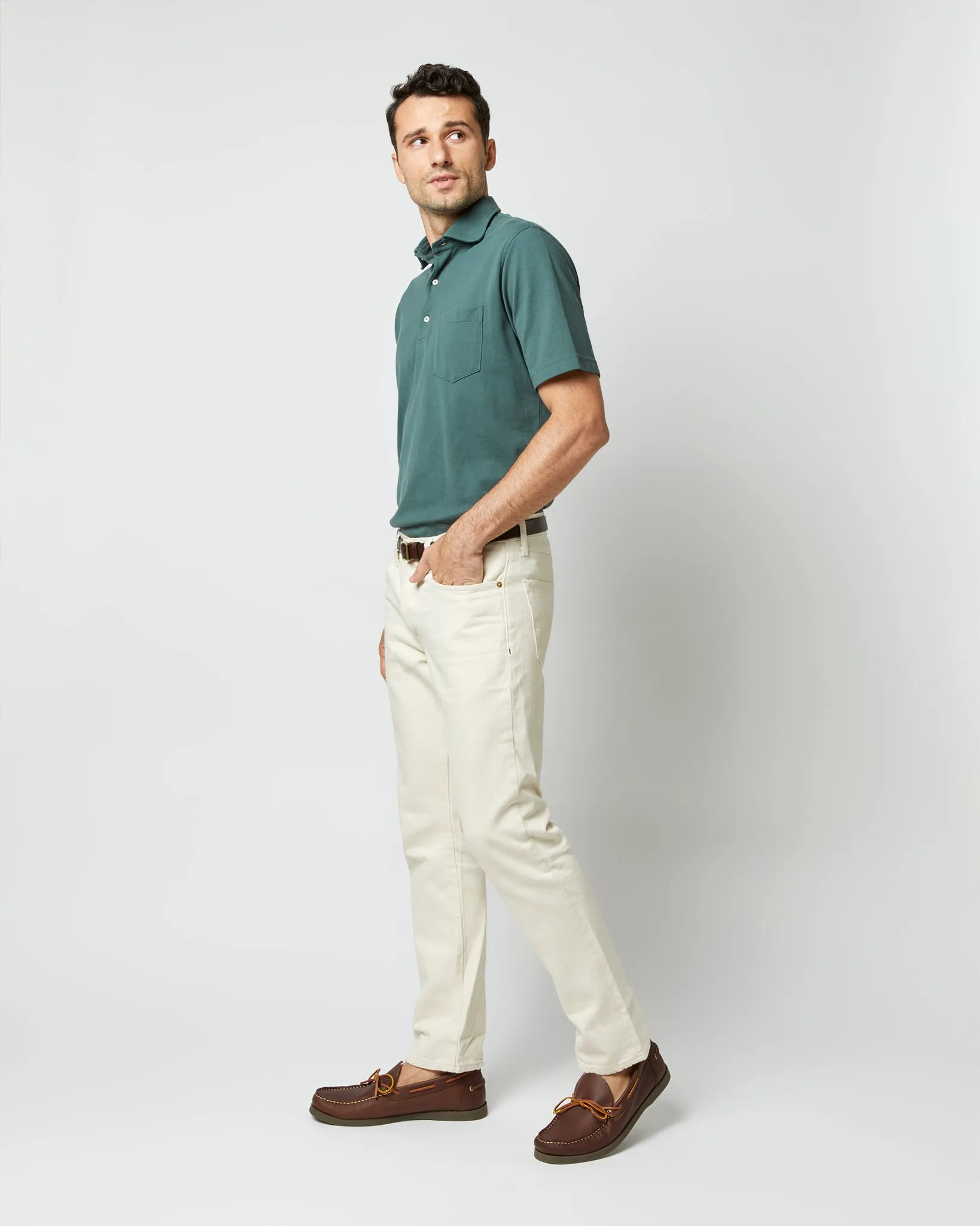 Short-Sleeved Polo in Dark Spruce Pima Pique