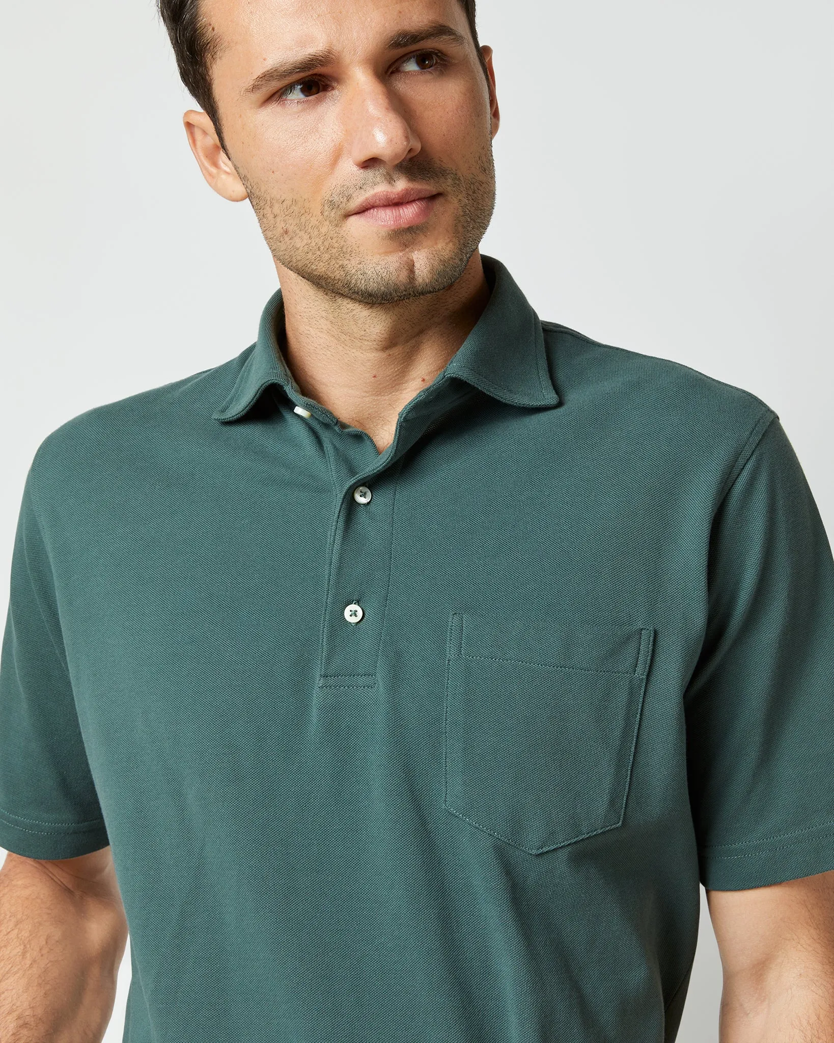 Short-Sleeved Polo in Dark Spruce Pima Pique