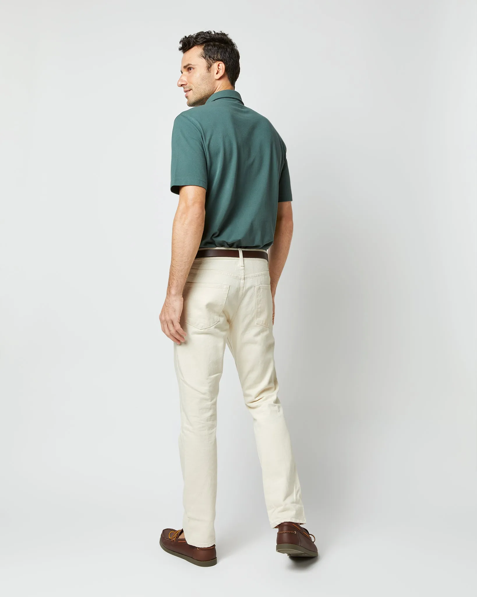 Short-Sleeved Polo in Dark Spruce Pima Pique