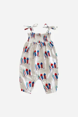 Siix Collection Organic Smocked Jumpsuit in Firecrackers