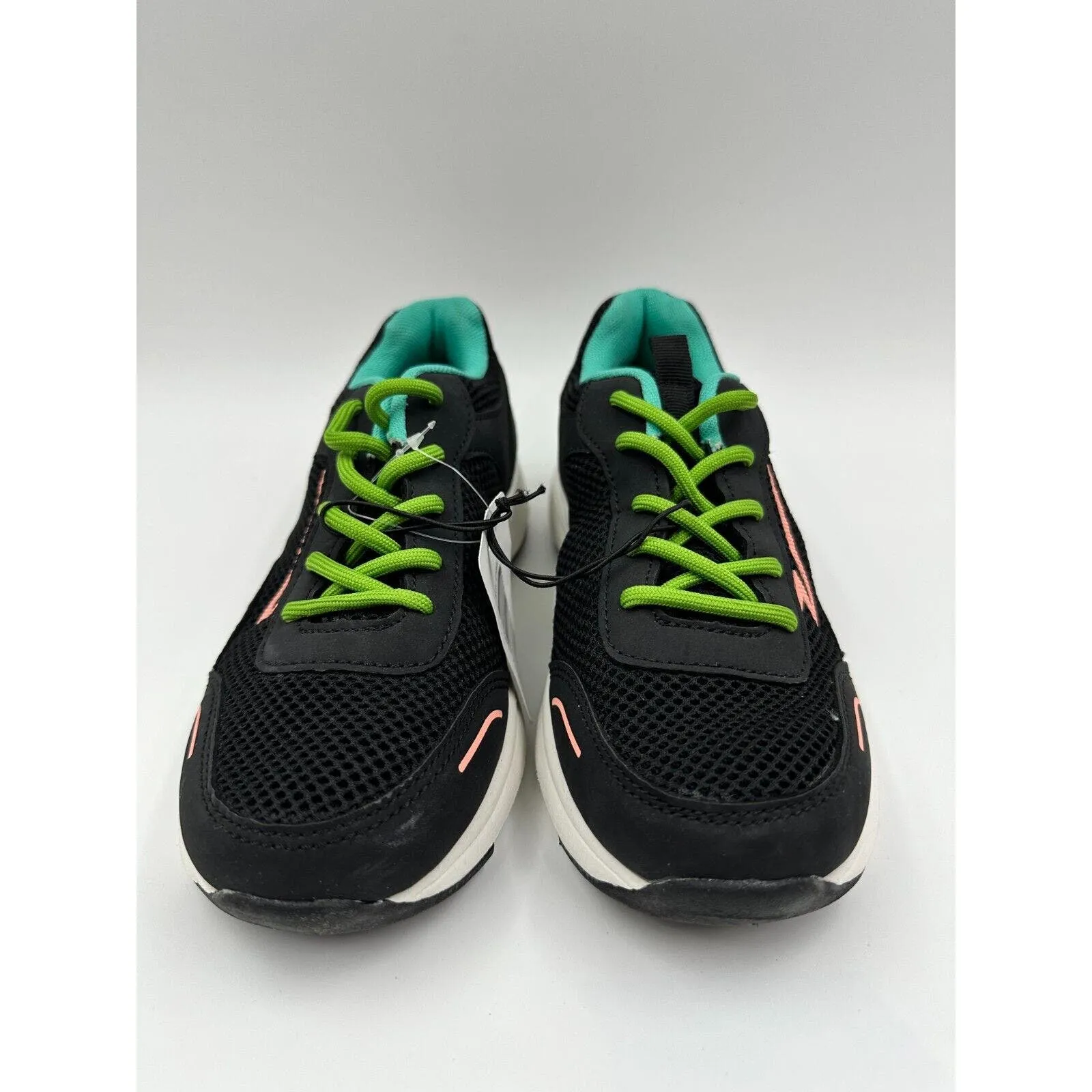 Small Kid Size 8, Black Sneakers with Green Laces