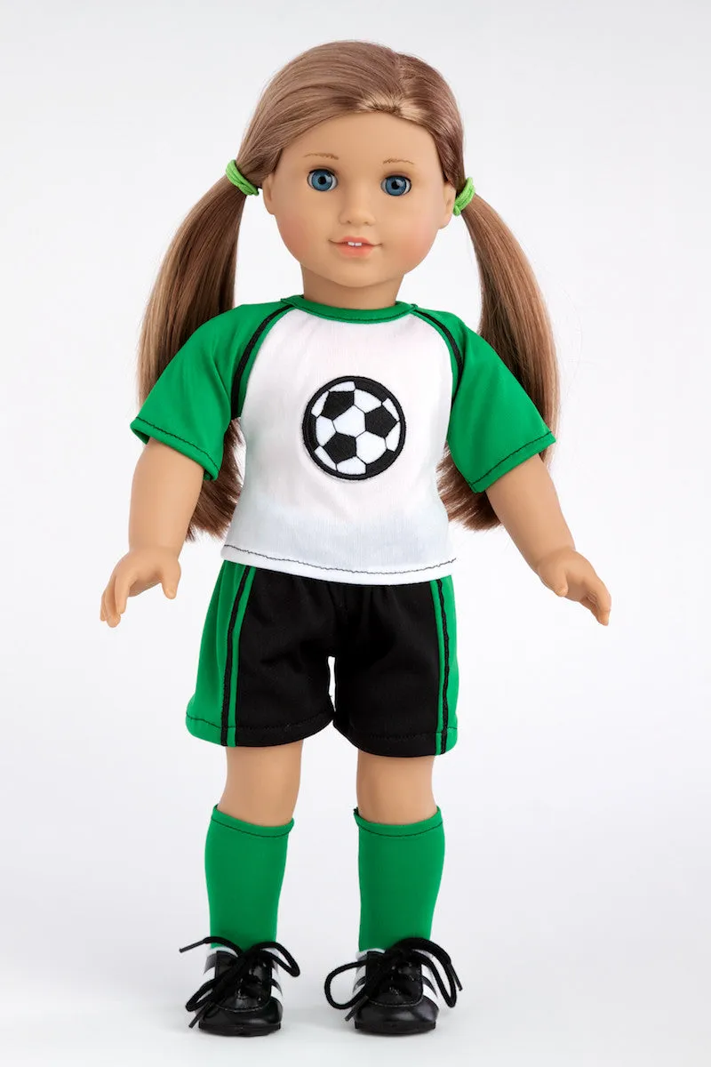 Soccer Girl -  Clothes for 18 inch Doll - 4 Piece Outfit - Shirt, Shorts, Socks and Shoes