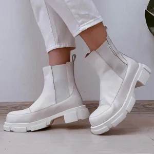 Stylish High Top Thick Sole Leather Ankle Boots