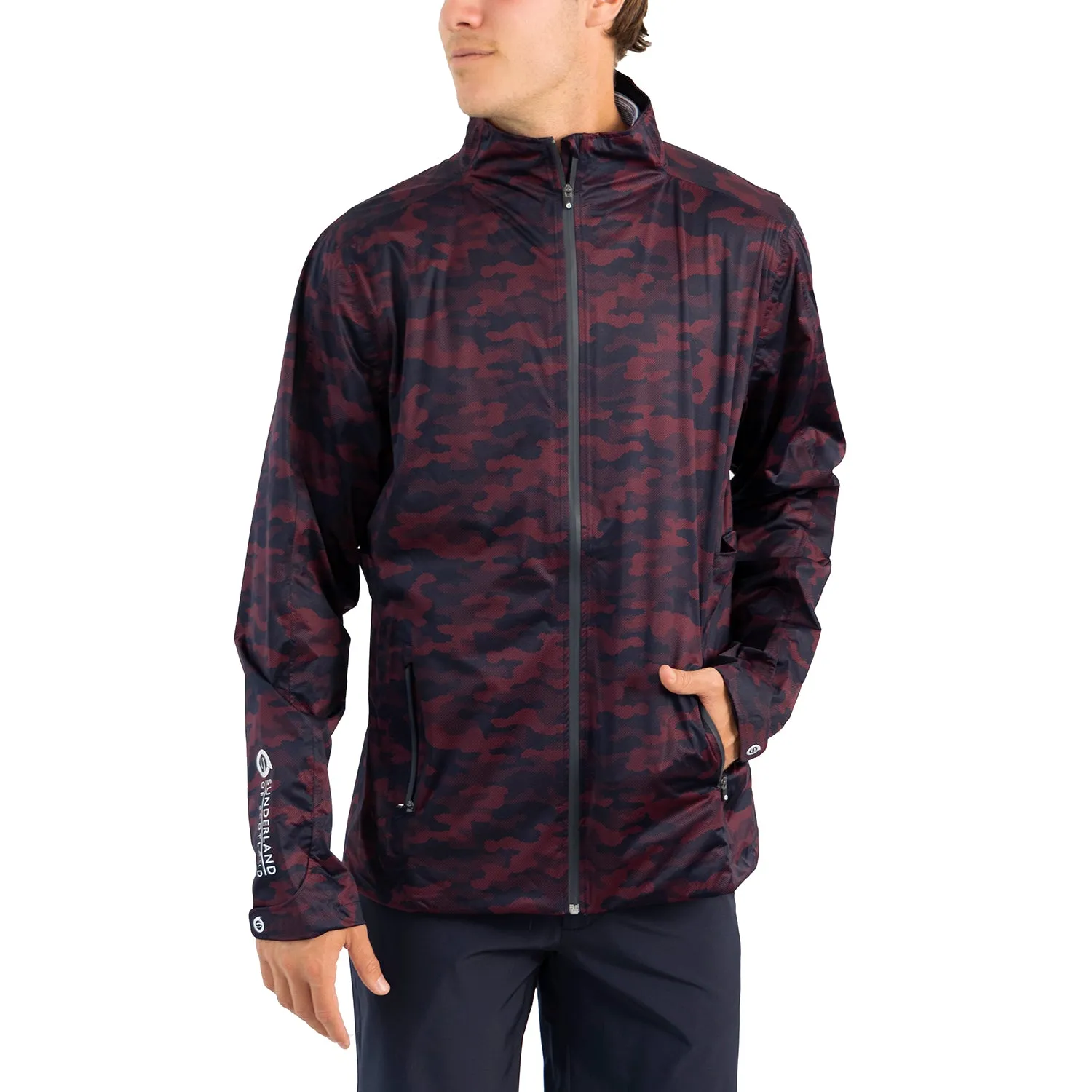 Sunderland Whisperdry Pro-Lite Lightweight Waterproof Golf Jacket - Mulberry Camo/ Navy