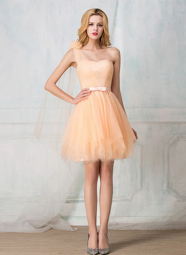 Sweetheart one-shoulder knee-length tulle short prom dress