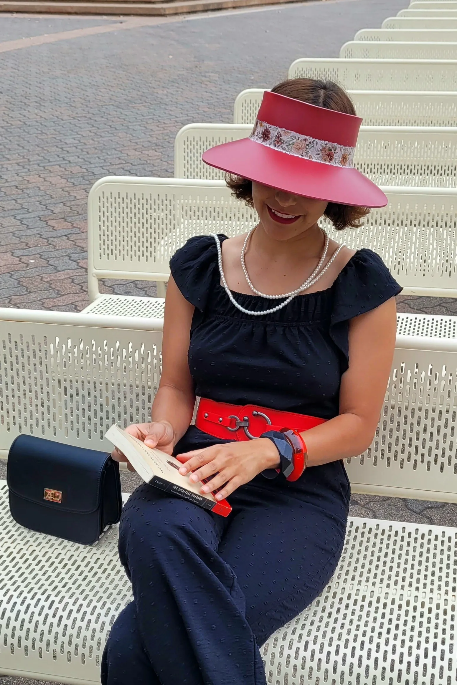 Tall LadyEVA Visor Hat - Crinkled Red with Floral Band