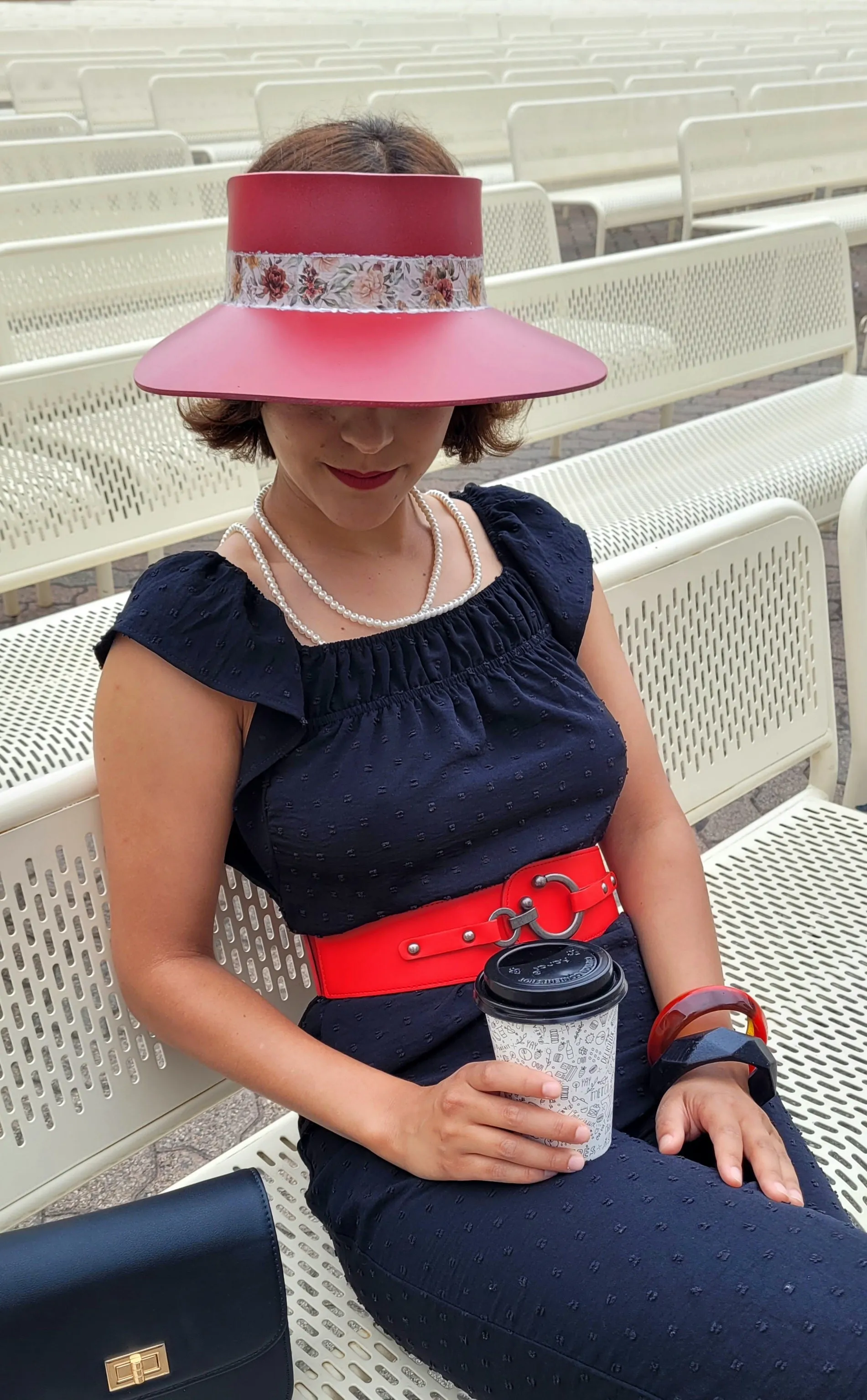 Tall LadyEVA Visor Hat - Crinkled Red with Floral Band