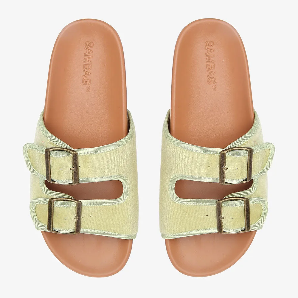 Tallulah Lime Velvet Slide