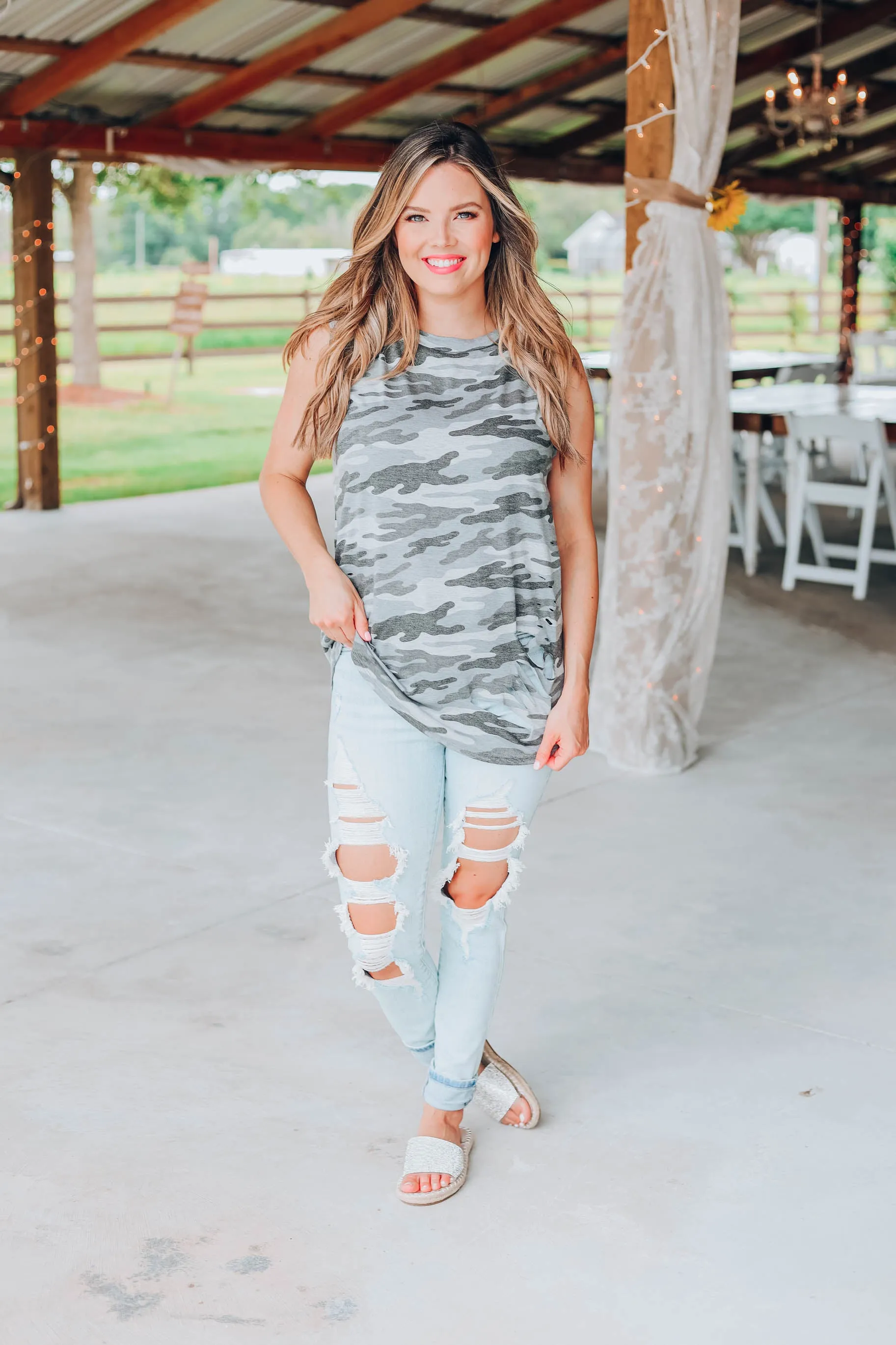 Teagan Camo Tank - Grey