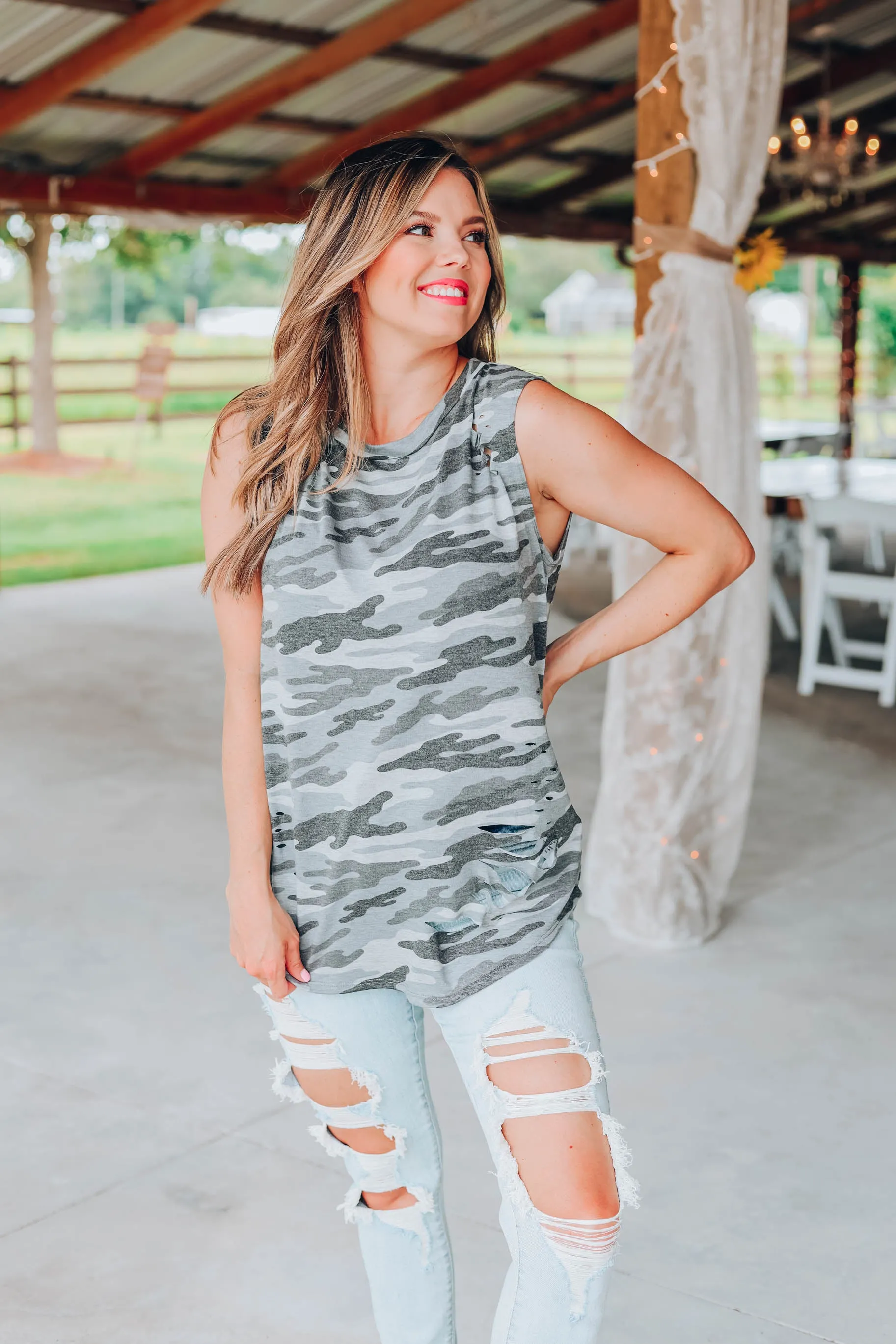 Teagan Camo Tank - Grey