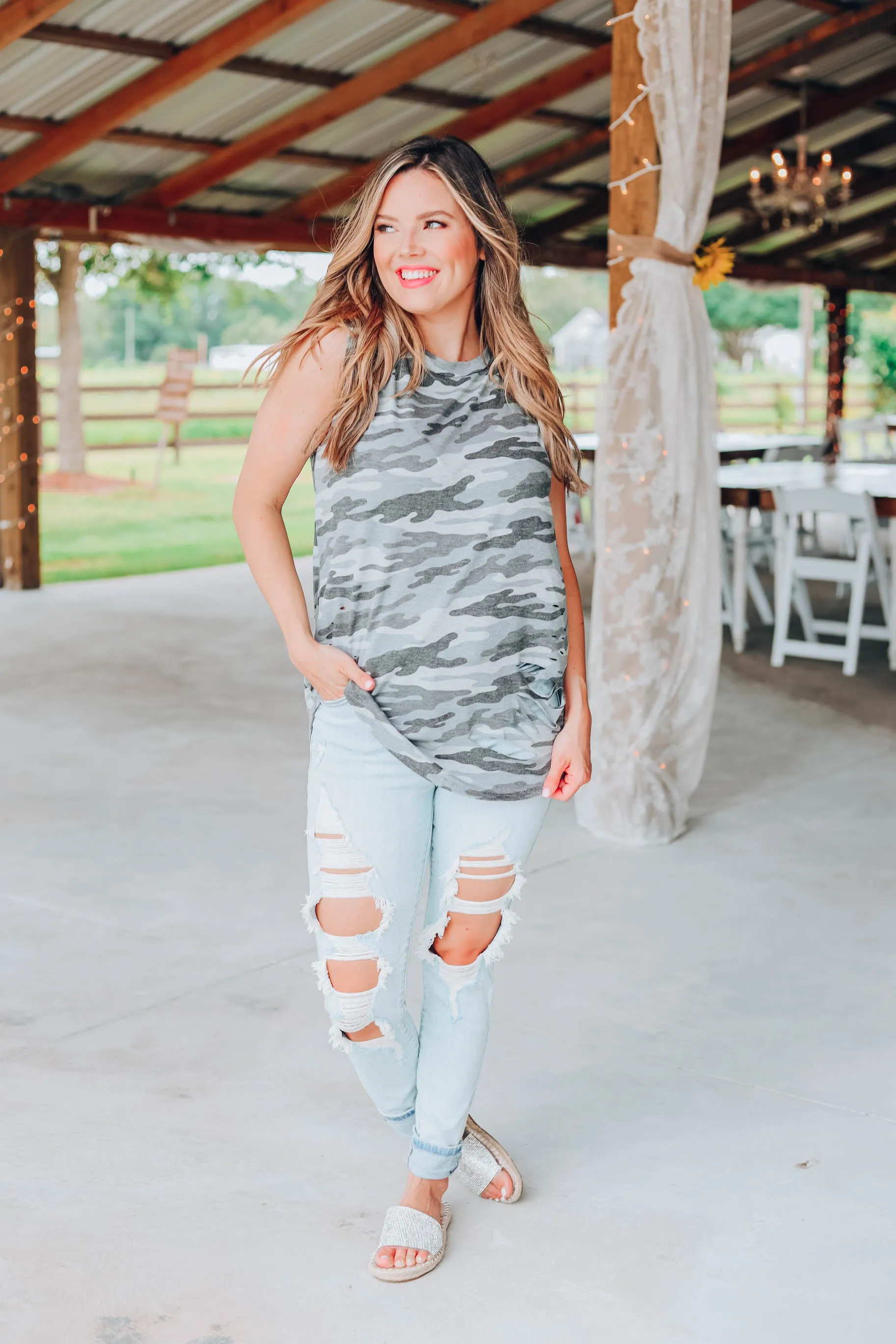 Teagan Camo Tank - Grey