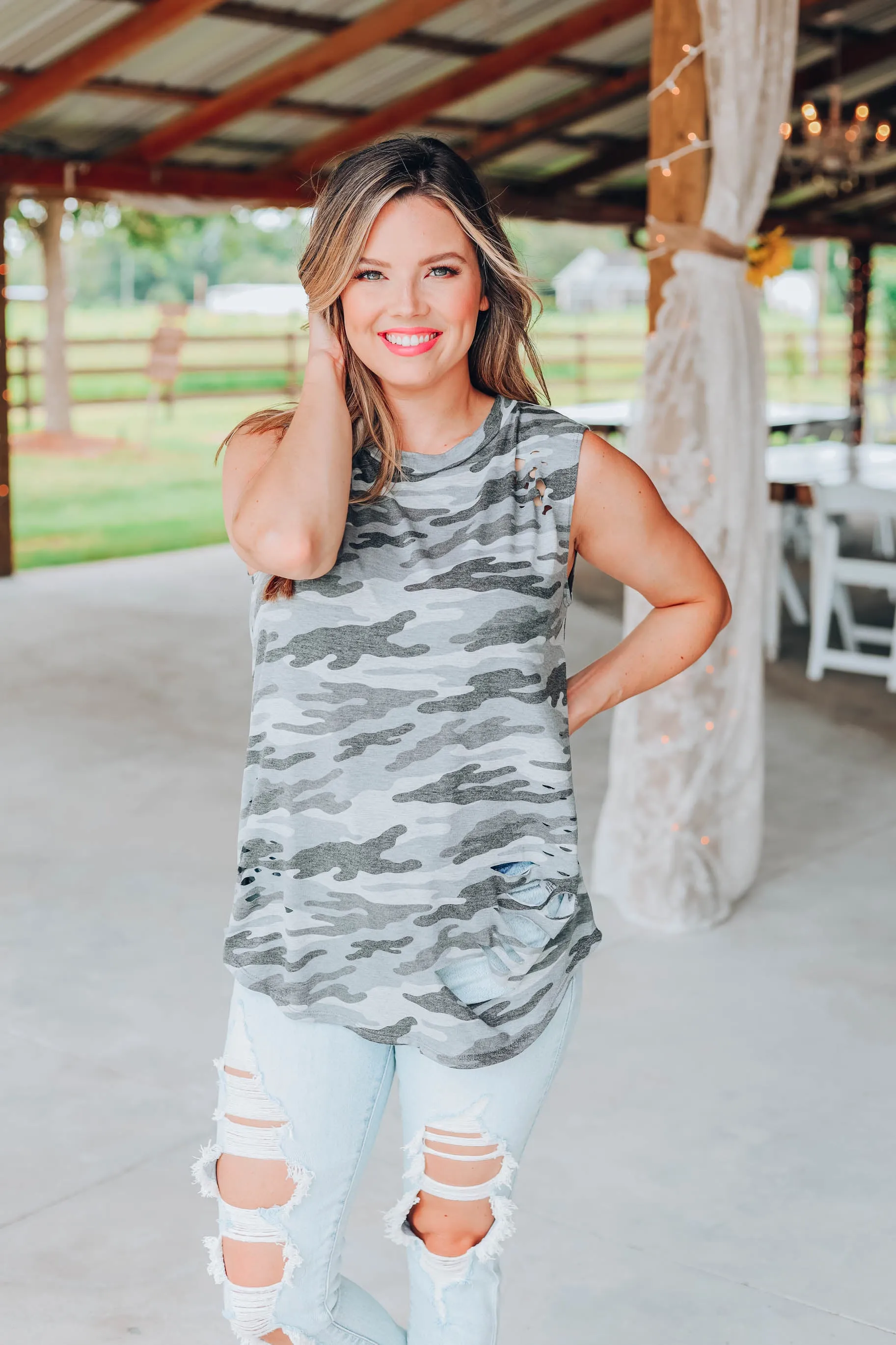 Teagan Camo Tank - Grey