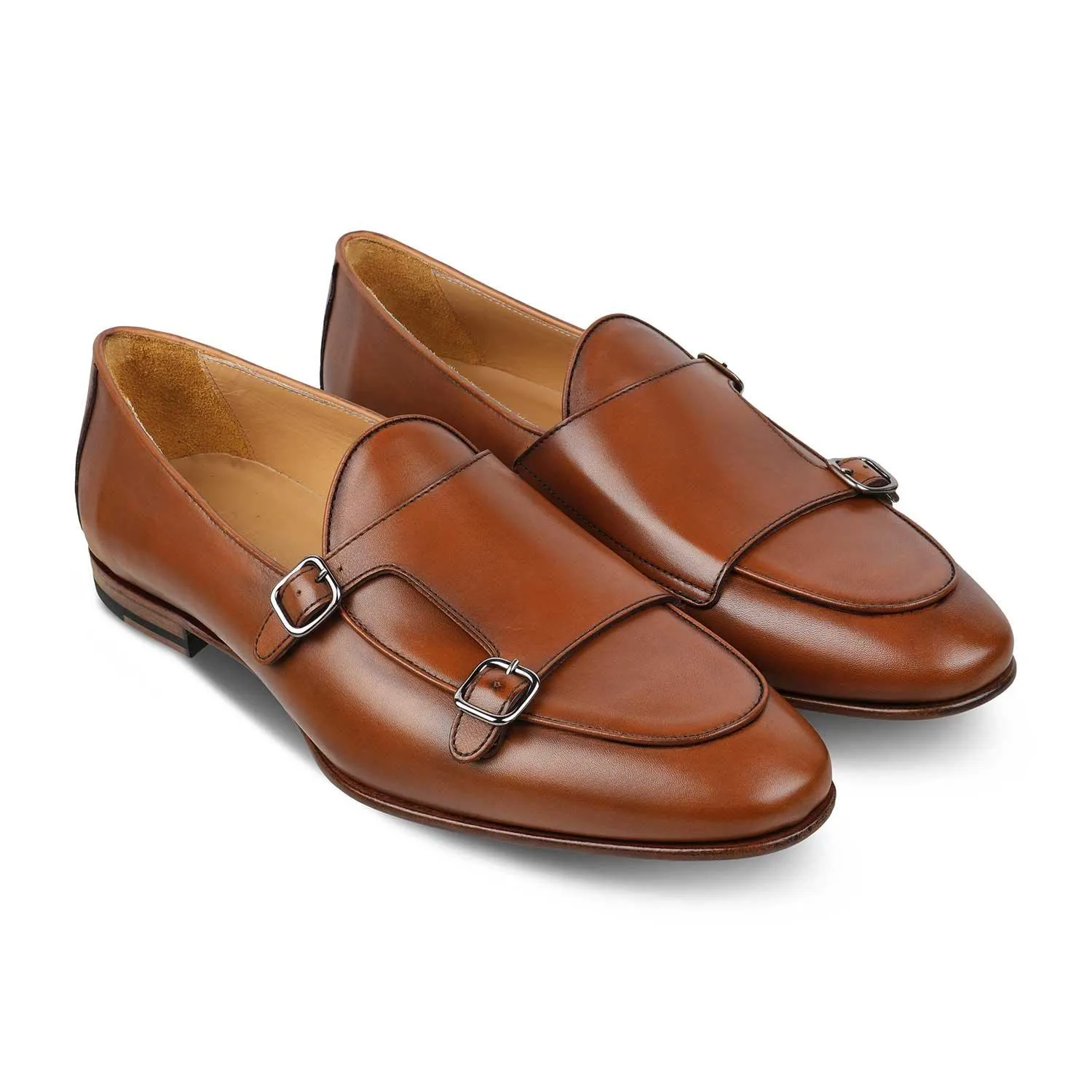 The Maccabeo Tan Men's Handcrafted Double Monk Shoes Tresmode