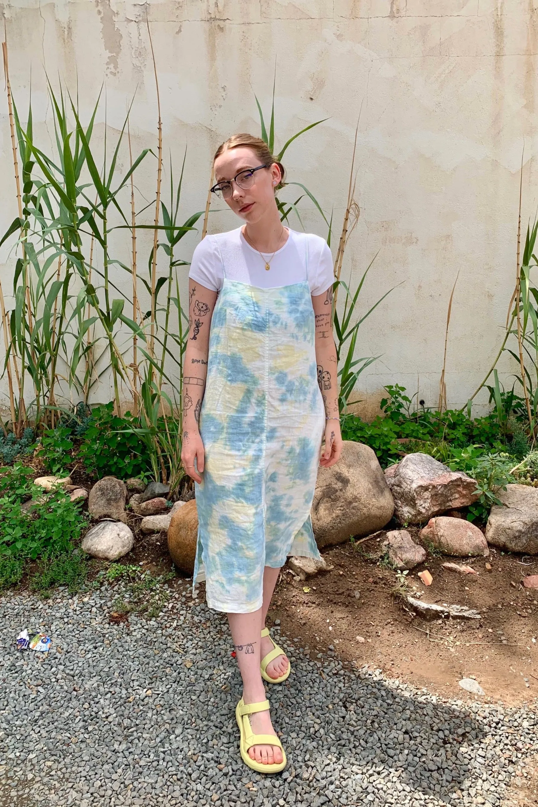 Tie Dye Linen Apron Dress