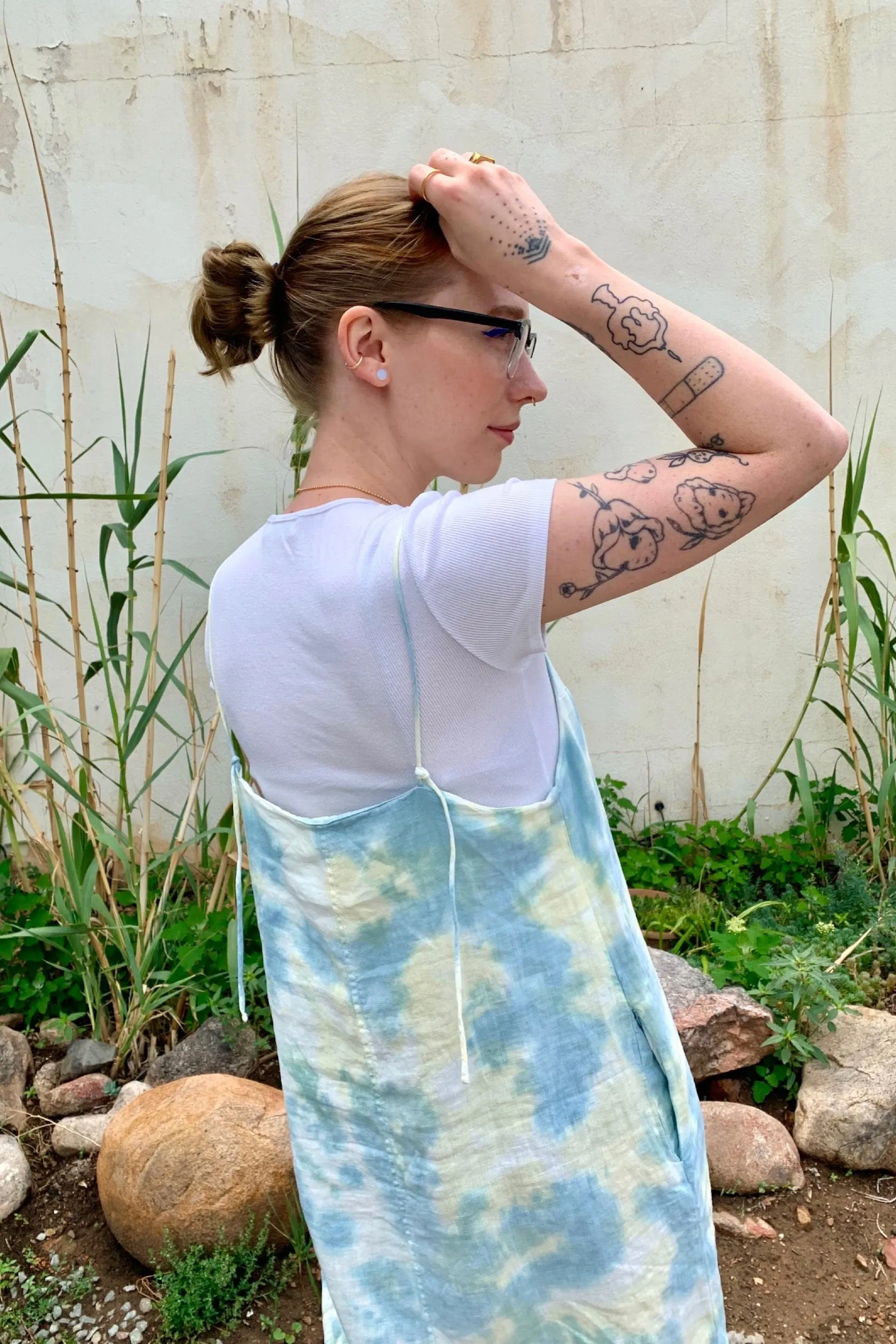 Tie Dye Linen Apron Dress