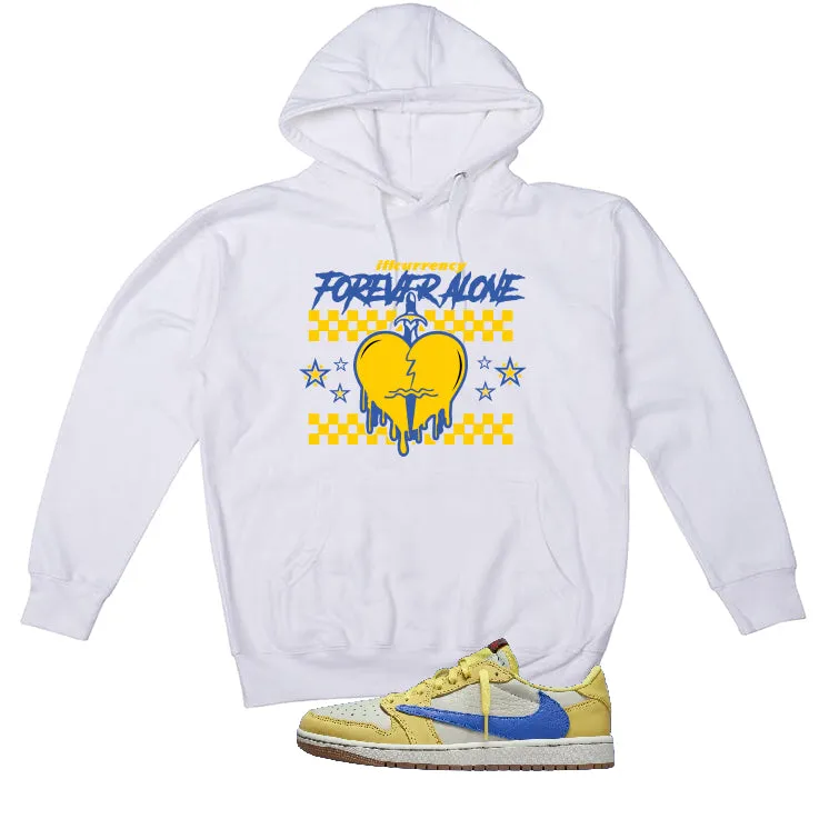 Travis Scott x Air Jordan 1 Low OG “Canary” | illcurrency White T-Shirt (Forever Alone)