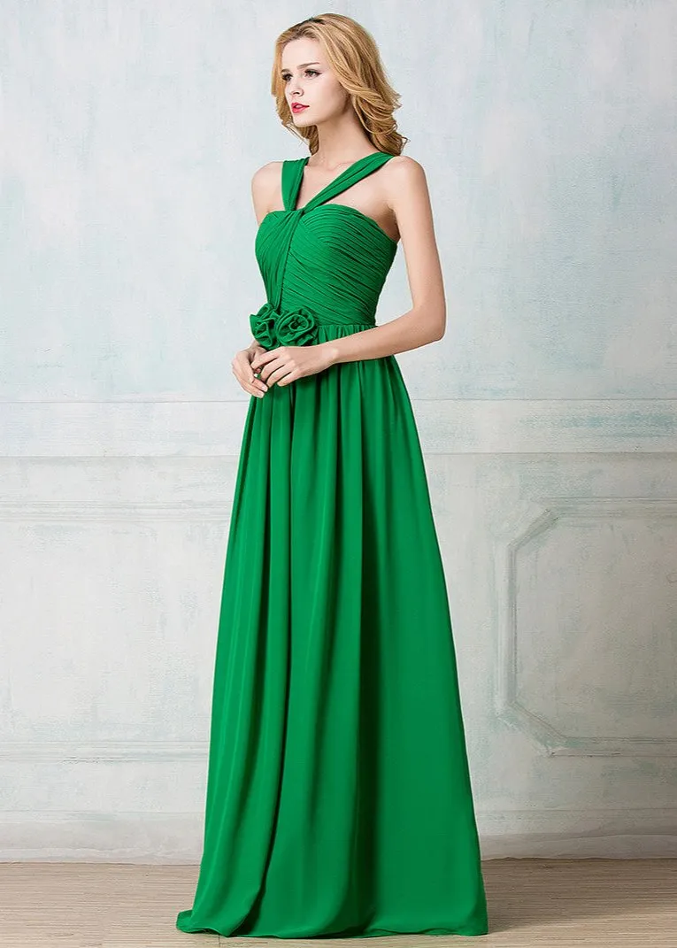 Twisted haltered full-length chiffon long prom dress