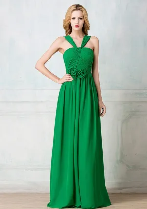 Twisted haltered full-length chiffon long prom dress