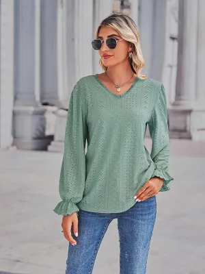 V-Neck Flounce Sleeve Blouse