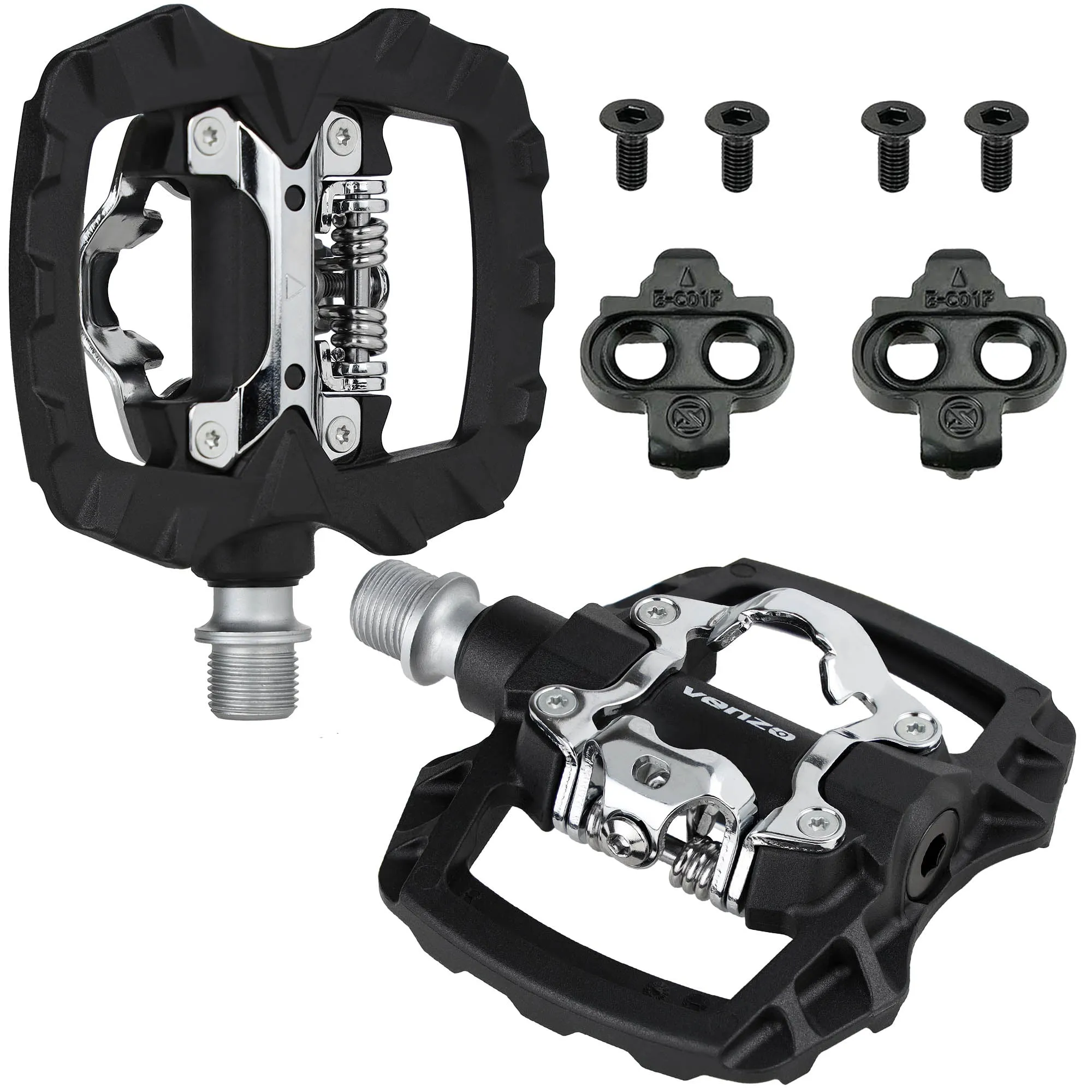 Venzo Multi-Use compatible with Shimano SPD Mountain Bike Road Bicycle Sealed Clipless Pedals - Dual Platform Multi-Purpose - Great for Touring, Road, Trekking Bikes -Light Engineering Thermoplastic