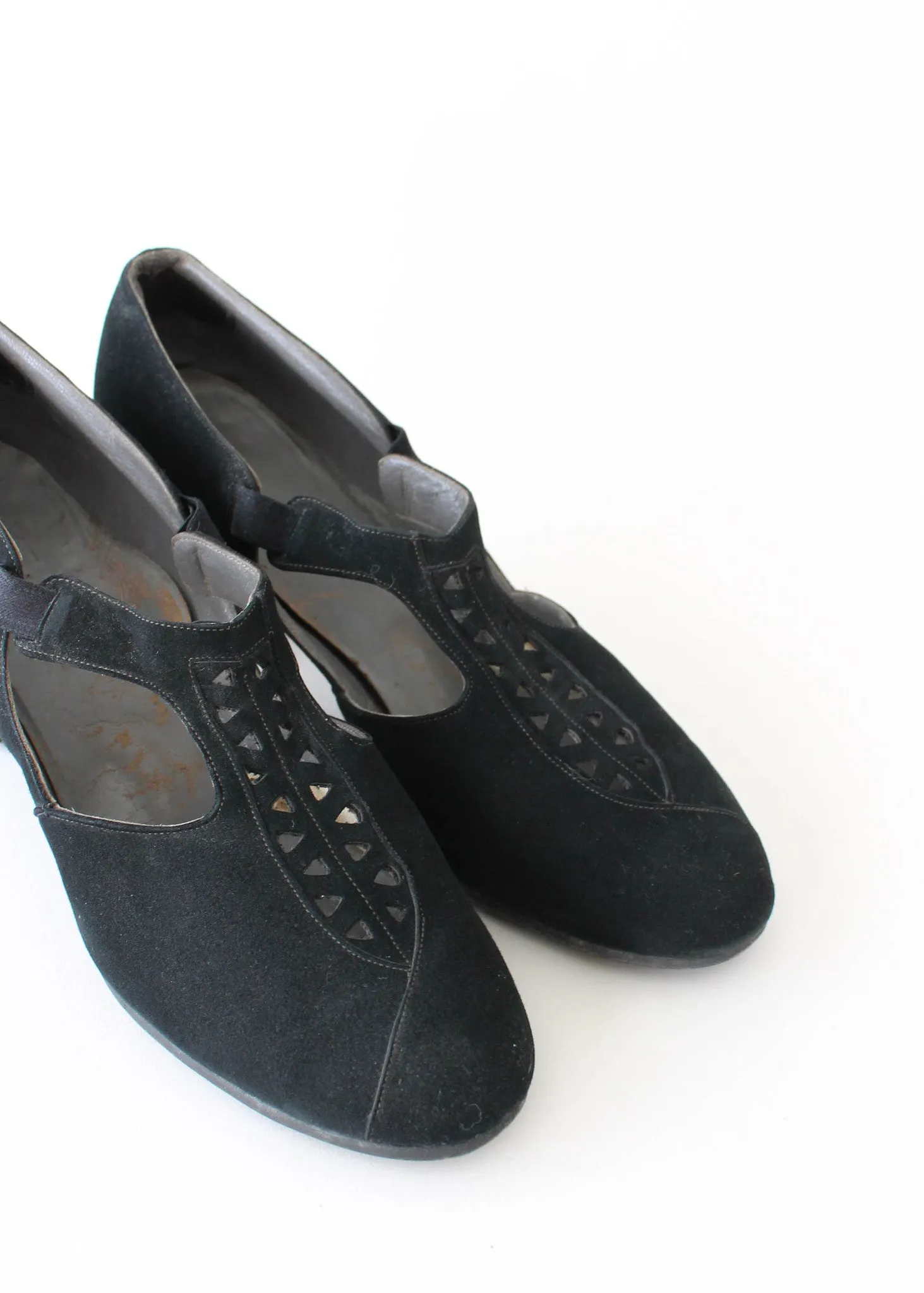 Vintage 1930s Black Suede T-Strap Shoes