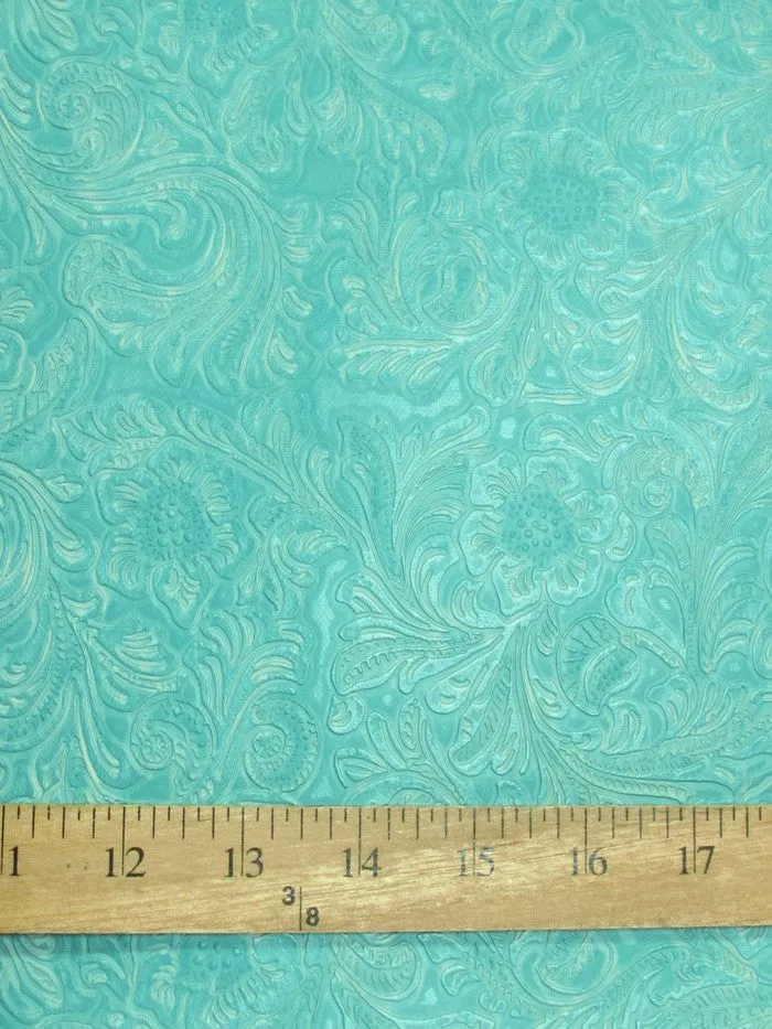 Vintage Western Floral Pu Leather Fabric /  Fossil / By The Roll - 30 Yards