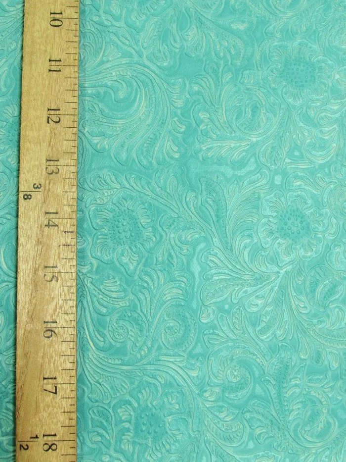 Vintage Western Floral Pu Leather Fabric /  Fossil / By The Roll - 30 Yards