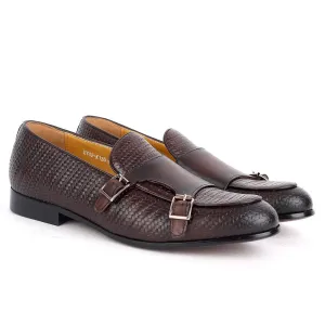 Weston Woven Double Strap  Designed Leather Shoe- Coffee