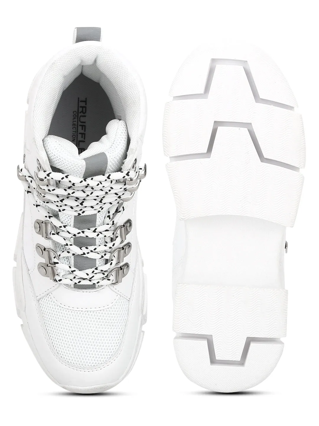 White PU Heeled Lace-Up Sneakers