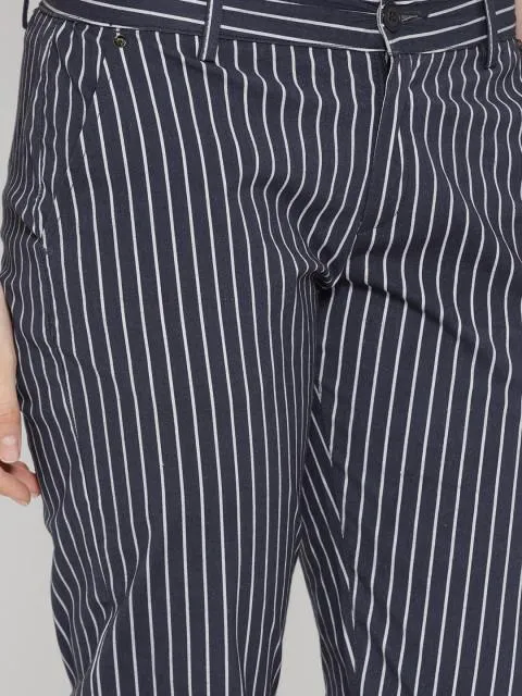 Women Striped Navy Blue Trousers