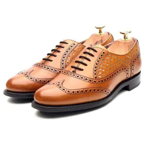 Women's 'Freya' Tan Brown Leather Studded Brogues UK 5 D