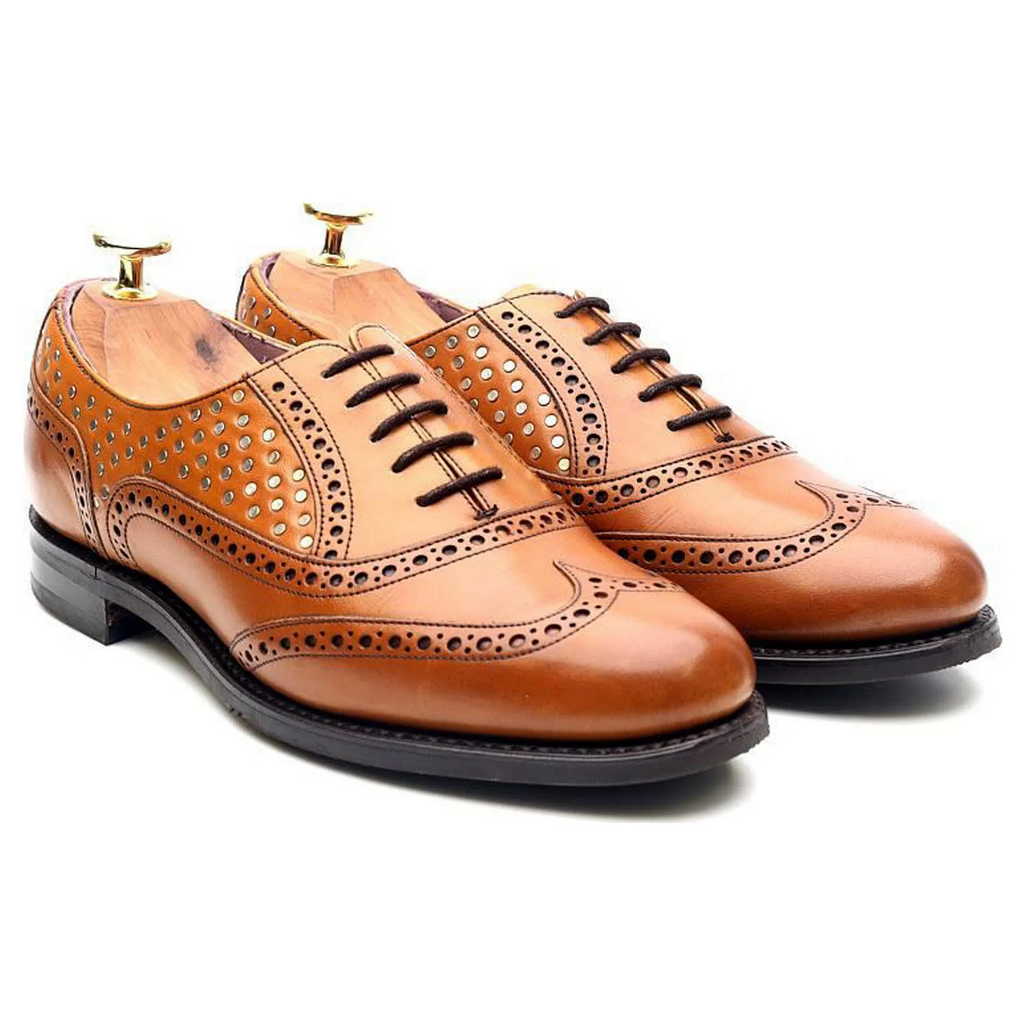 Women's 'Freya' Tan Brown Leather Studded Brogues UK 5 D