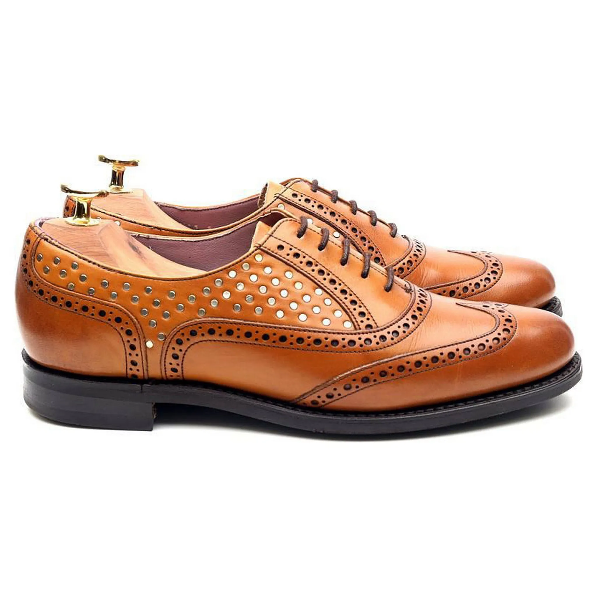 Women's 'Freya' Tan Brown Leather Studded Brogues UK 5 D