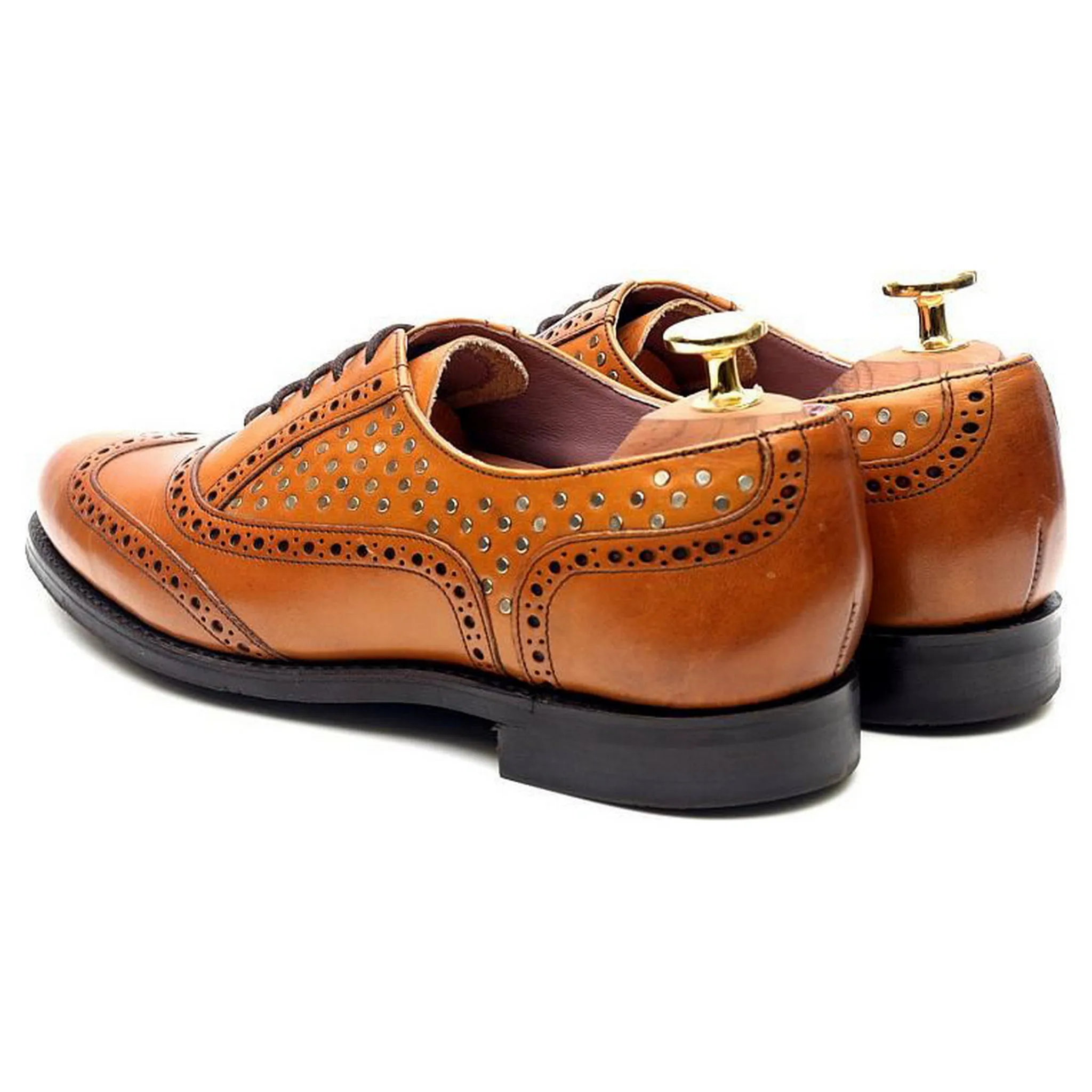 Women's 'Freya' Tan Brown Leather Studded Brogues UK 5 D