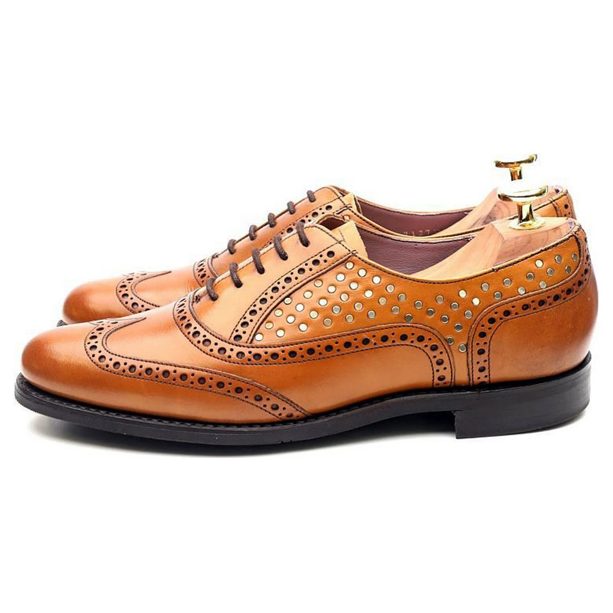 Women's 'Freya' Tan Brown Leather Studded Brogues UK 5 D