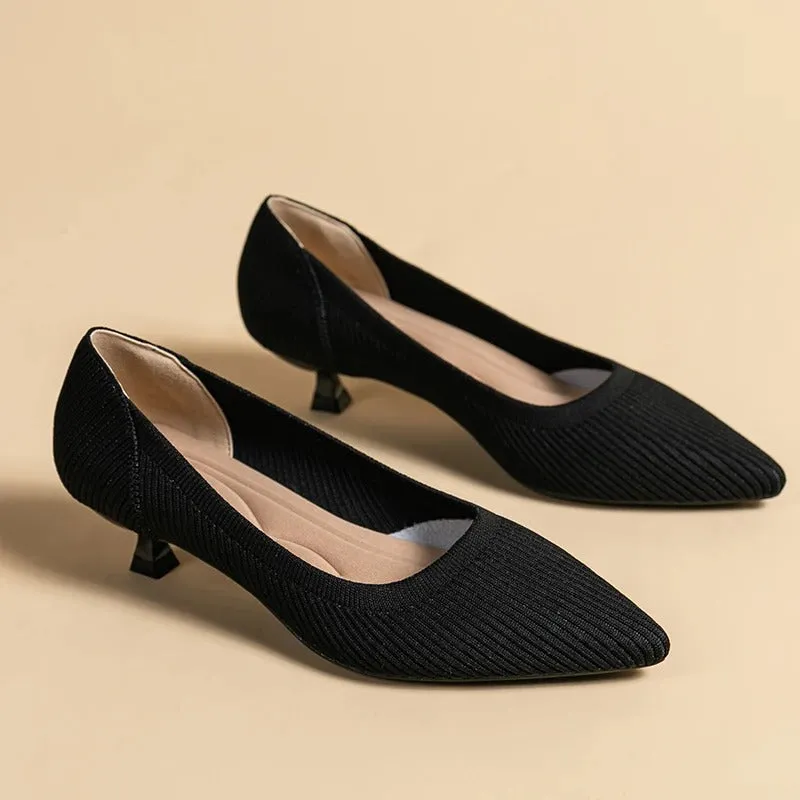 Women's Knitted Pointed Toe Thin Heel Loafer Shoes