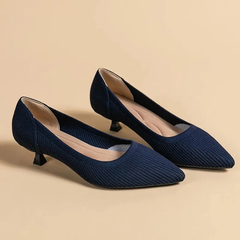 Women's Knitted Pointed Toe Thin Heel Loafer Shoes