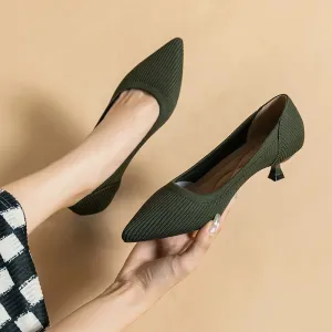 Women's Knitted Pointed Toe Thin Heel Loafer Shoes